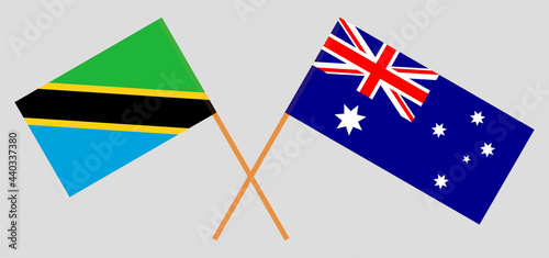 Crossed flags of Tanzania and Australia. Official colors. Correct proportion