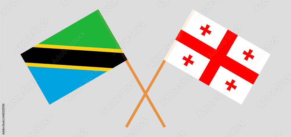 Crossed flags of Tanzania and Georgia. Official colors. Correct proportion