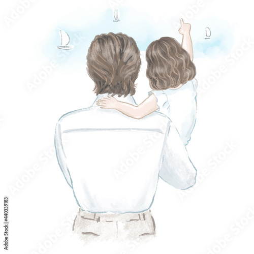 Father with his little daughter hand drawn illustration