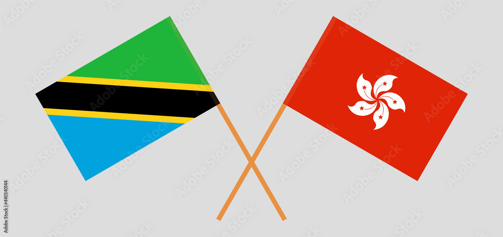 Crossed flags of Tanzania and Hong Kong. Official colors. Correct proportion Crossed flags of Tanzania and Hong Kong. Official colors. Correct proportion