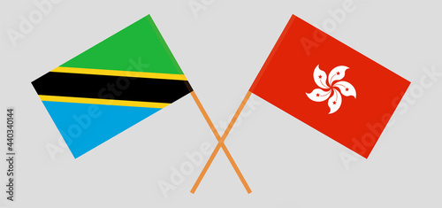 Crossed flags of Tanzania and Hong Kong. Official colors. Correct proportion