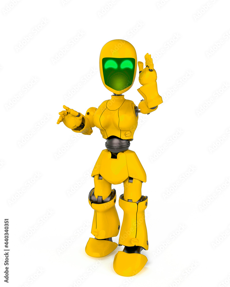 robot girl is standing and talking in white background robot girl is standing and talking in white background