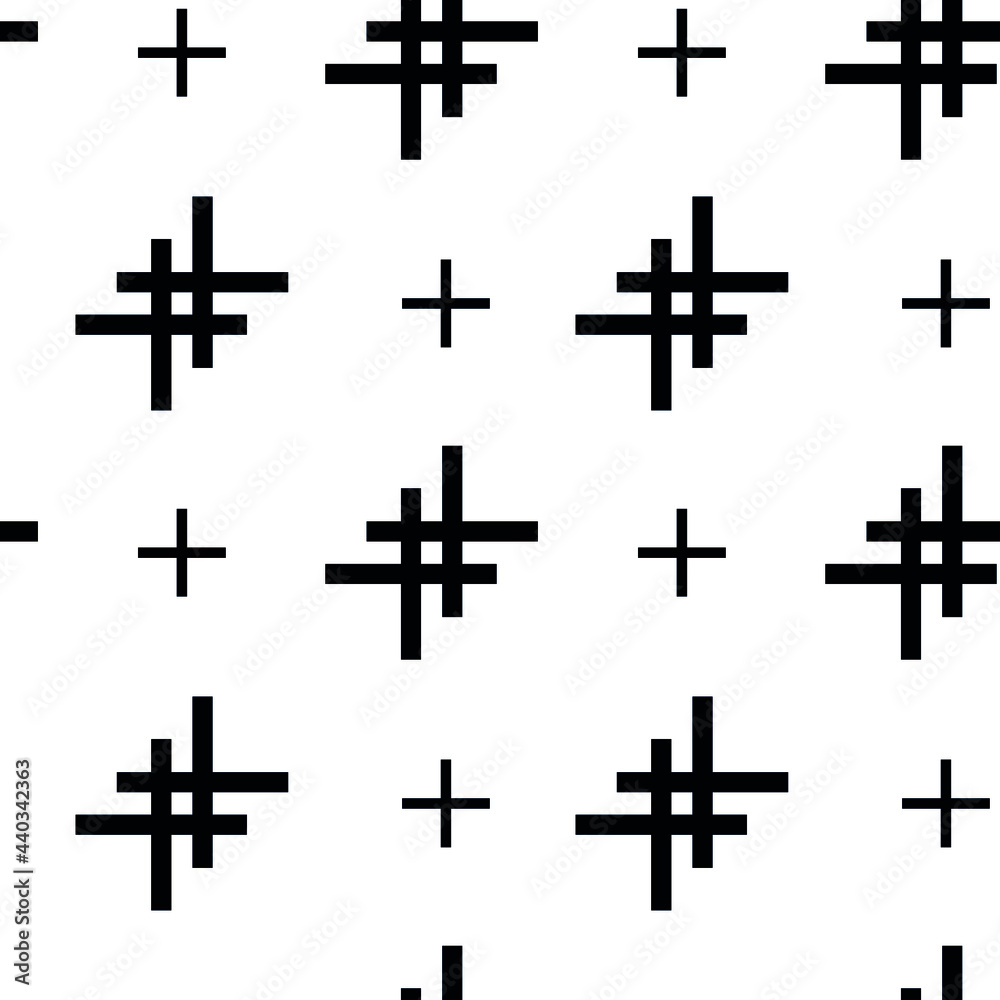 Seamless black pattern on a white background, black pluses. for boxes. packaging