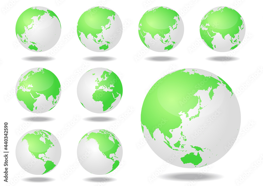 白と緑の世界一周イメージ地図-地球 白と緑の世界一周イメージ地図-地球