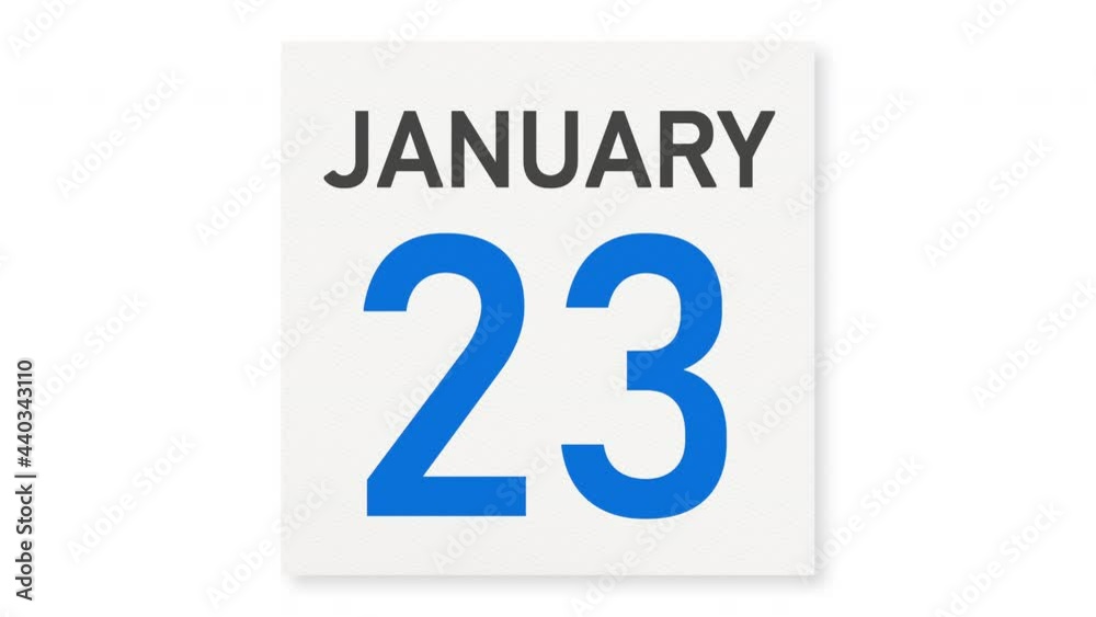 January 23 date behind torn page of a calendar, 3d animation January 23 date behind torn page of a calendar, 3d animation