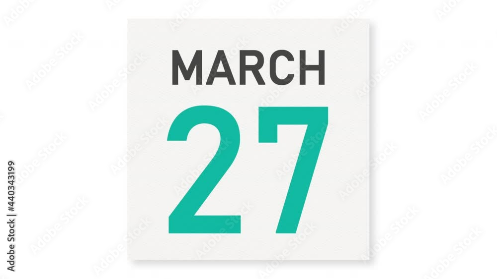 March 27 date behind crumpled paper page of a calendar, 3d animation March 27 date behind crumpled paper page of a calendar, 3d animation
