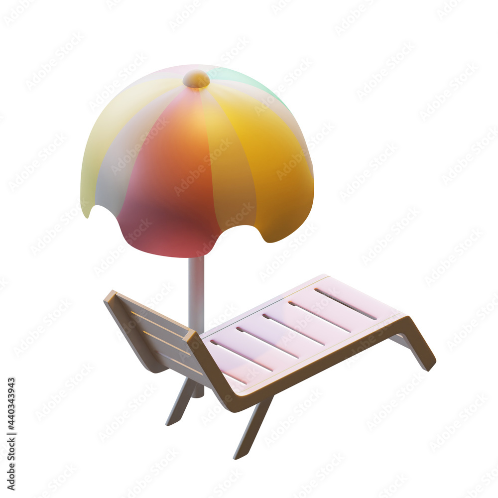 Summer Bench And Umbrella 3D Rendering Illustration Summer Bench And Umbrella 3D Rendering Illustration
