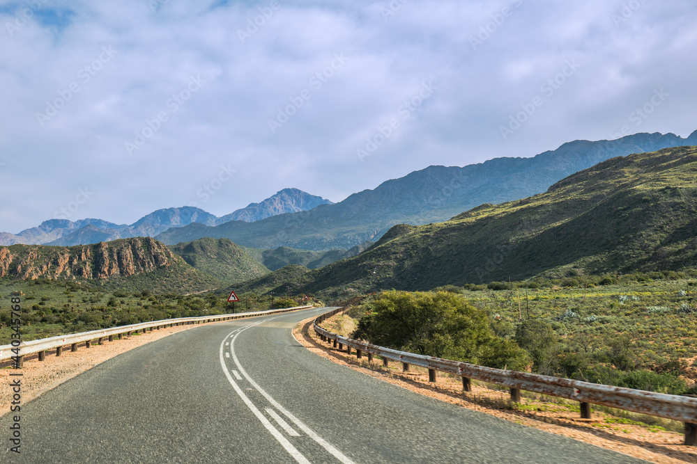 Route 62 through scenic valleys and mountains in Western Cape South Africa
