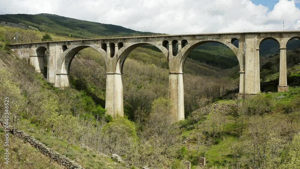 Aerial video with drone landscape and railway bridge. Transportation, industry and life concept Aerial video with drone landscape and railway bridge. Transportation, industry and life concept