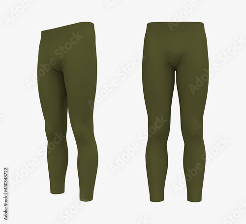 Blank leggings mockup, front and side views. Sweatpants. 3d rendering, 3d illustration.