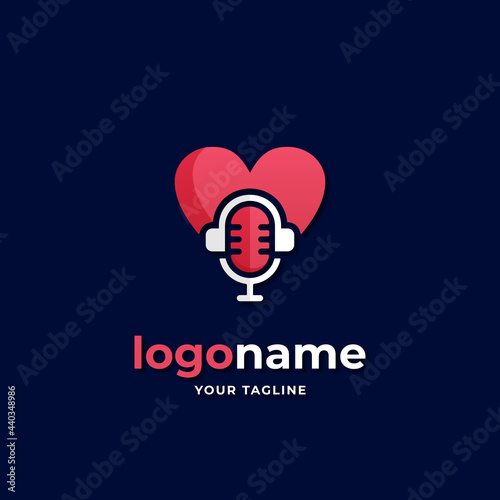 heart podcast logo simple style for dating app and romantic music business company