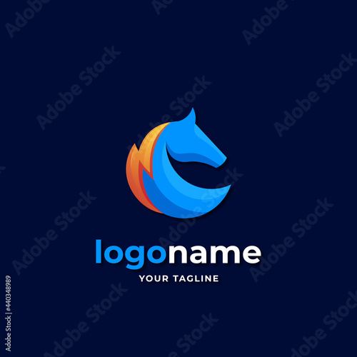 horse power logo energy gradient style with thunder lightning for power industry business company