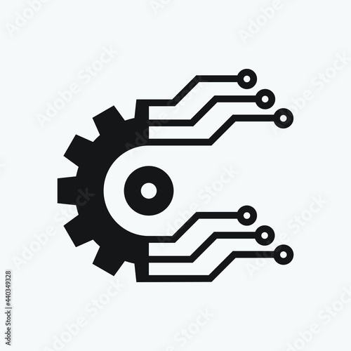 Gear smart Eps icon. Digital tech - vector business logo template concept illustration. Gear electronic factory sign. Cog wheel technology symbol