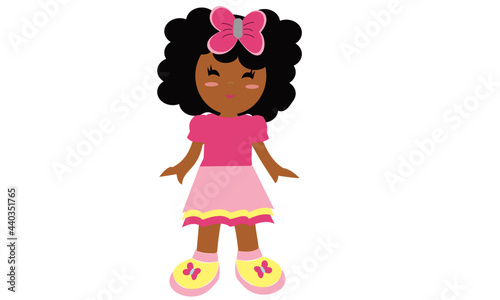 Beautiful black doll with curly hair and pink clothes with all the cuteness and personality