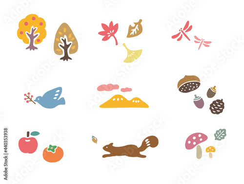 秋のかわいいイラストセット　
