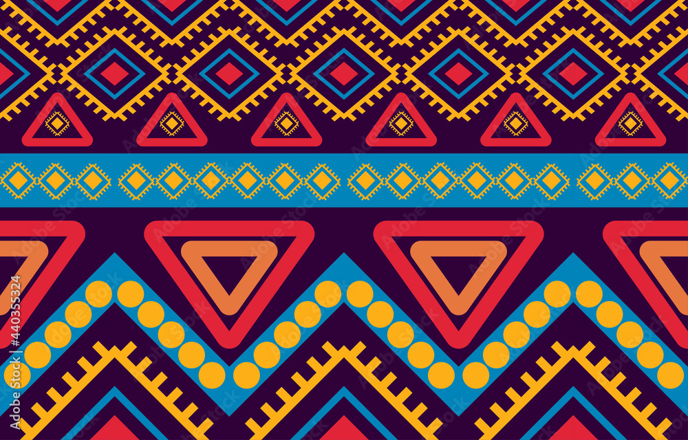 Geometric oriental tribal ethnic pattern traditional background Design for carpet,wallpaper,clothing,wrapping,batik,fabric,Vector illustration embroidery style.