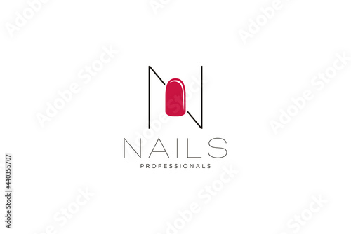initial letter N with Nails logo. Vector icon business sign template for beauty industry, nail salon, manicure, boutique, cosmetic procedures.