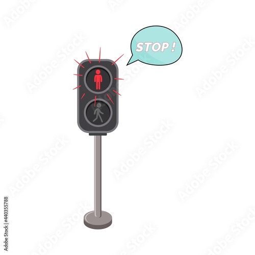 infographic pedestrian traffic light signal with red man icon sign. Simple flat cartoon symbols. Perfect for cover presentation, campaign, and poster