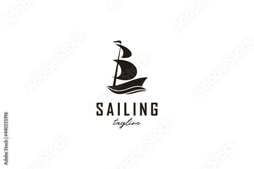 Simple Sailing Yacht Silhouette Logo design inspiration