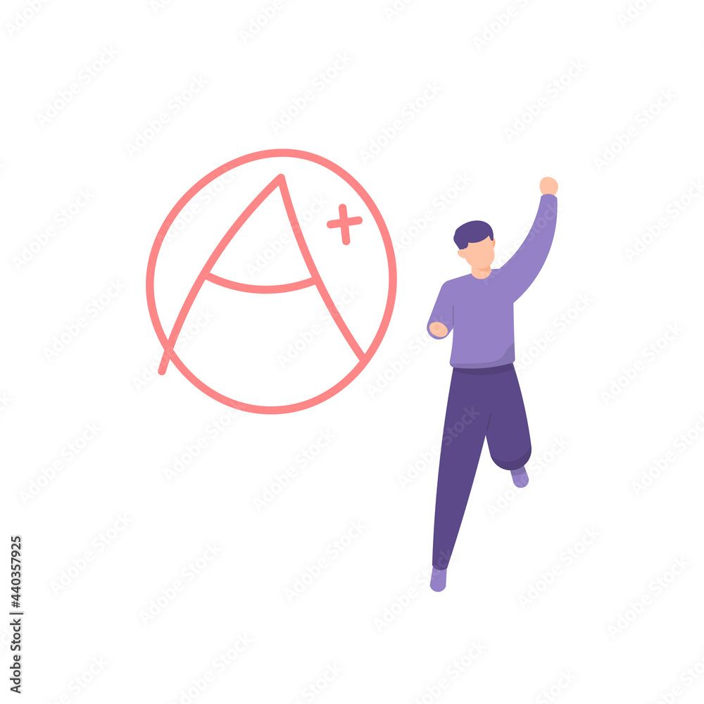 illustration of a man who is happy because he gets an A. a concept gets ...