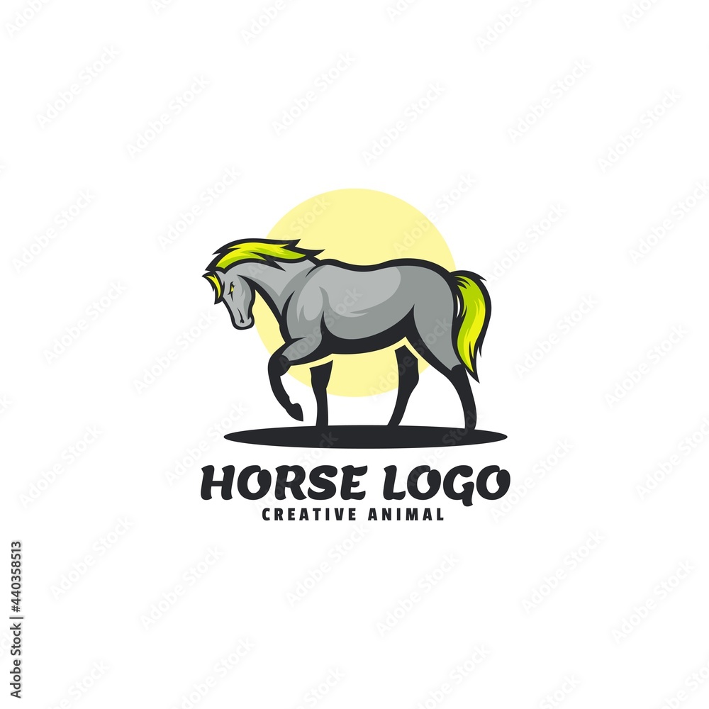 Vector Logo Illustration Horse Simple Mascot Style.