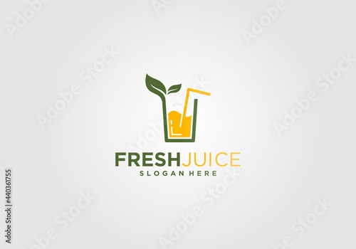 fresh juice logo with a glass of fresh juice on a white background