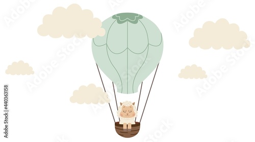 Wallpaper Mural Cute baby sheep on a hot air balloon. Vector illustration for baby shower, greeting card, party invitation. Torontodigital.ca