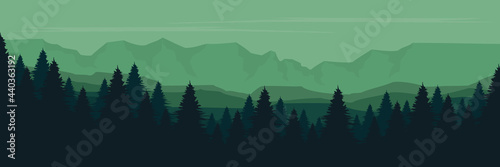 explore forest mountain flat design vector banner template good for web banner  ads banner  tourism banner  wallpaper  background template  and adventure design backdrop 