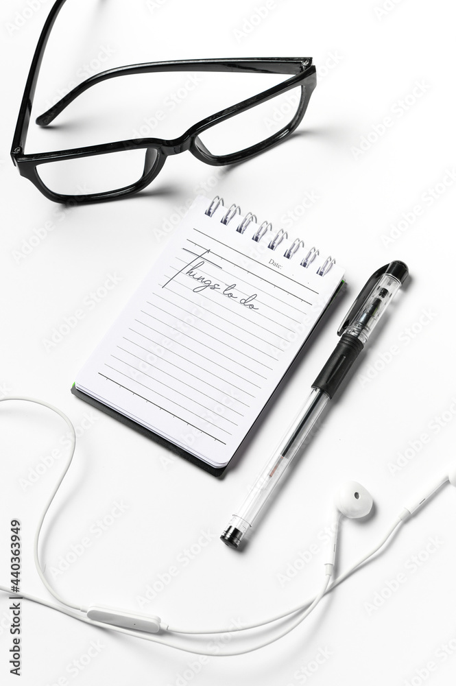 Notebook with glasses pen and headset Notebook with glasses pen and headset