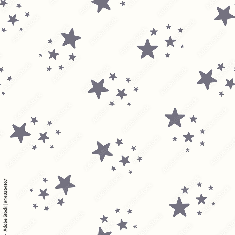 Vector seamless pattern with stars. Simple repeated texture with falling stars. Childish print for kids fabric and wrapping paper. Blue stars white background Vector seamless pattern with stars. Simple repeated texture with falling stars. Childish print for kids fabric and wrapping paper. Blue stars white background