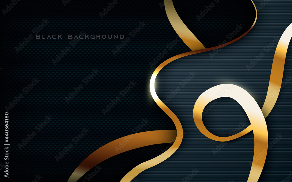 Abstract modern black background layers dimension sparkling light golden list