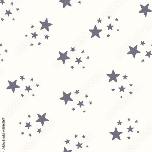 Vector seamless pattern with stars. Simple repeated texture with falling stars. Childish print for kids fabric and wrapping paper. Blue stars white background