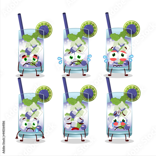 Blueberry mojito cartoon character with sad expression