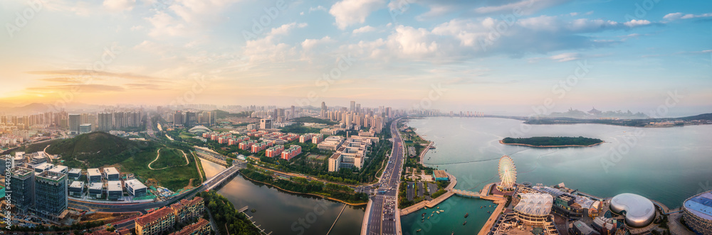 Aerial photography of Qingdao west coast city architecture landscape skyline
