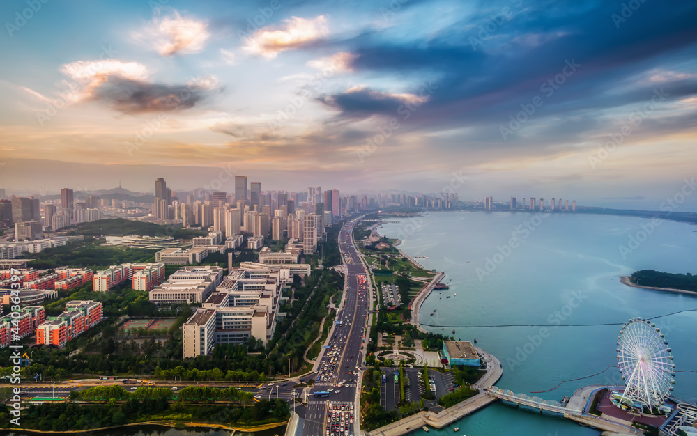 Obraz premium Aerial photography of Qingdao west coast city architecture landscape skyline