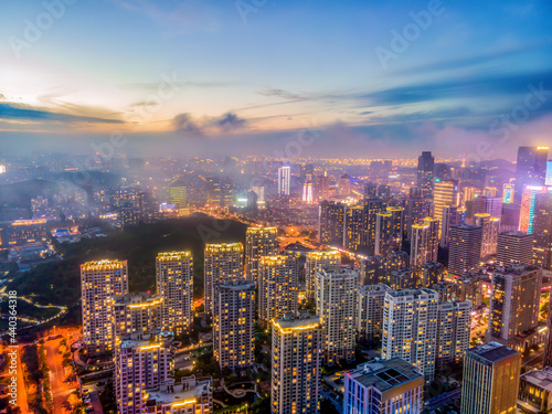 Aerial photography of Qingdao's west coast city buildings at night
