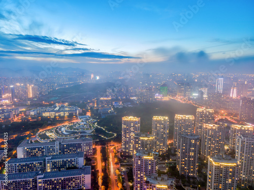 Aerial photography of Qingdao's west coast city buildings at night