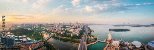 Aerial photography of Qingdao west coast city architecture landscape skyline