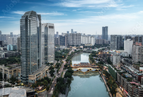 Aerial photography Sichuan Chengdu city architecture landscape skyline