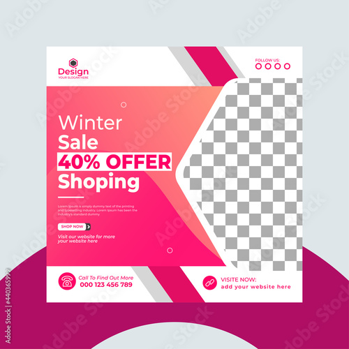 Shopping Winter sale promotion offer social media post template post design, Editable web banner, and square flyer template