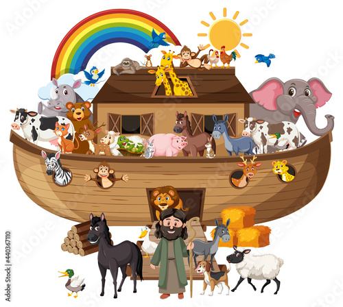 Noah's Ark with Animals isolated on white background