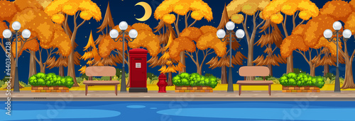 Park in autumn season horizontal scene at night time