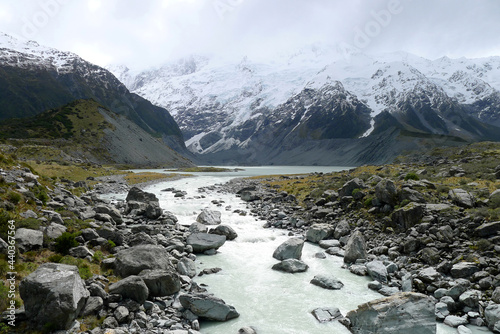 mountains and water landscape, Hooker Valley track,New zealand Oct 2014