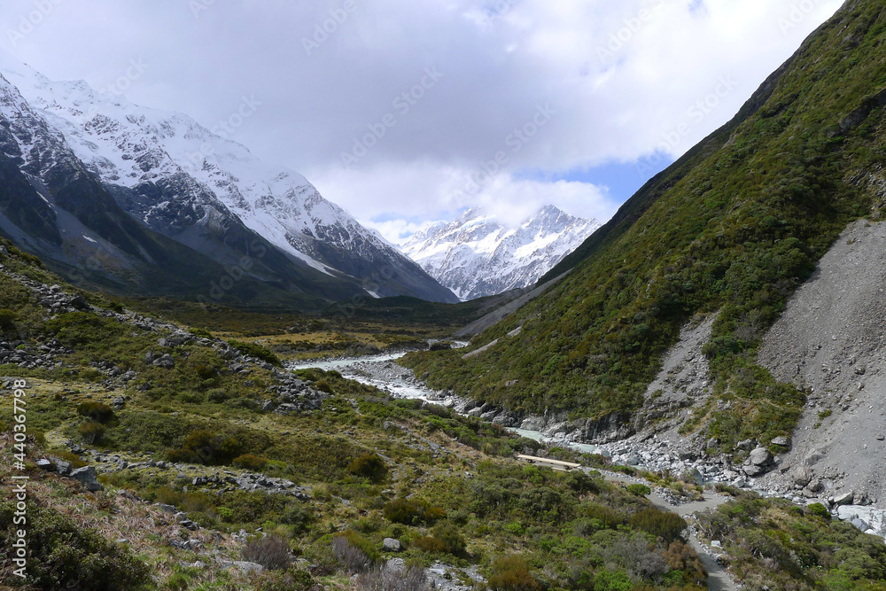 mountains and water landscape, Hooker Valley track,New zealand Oct 2014
