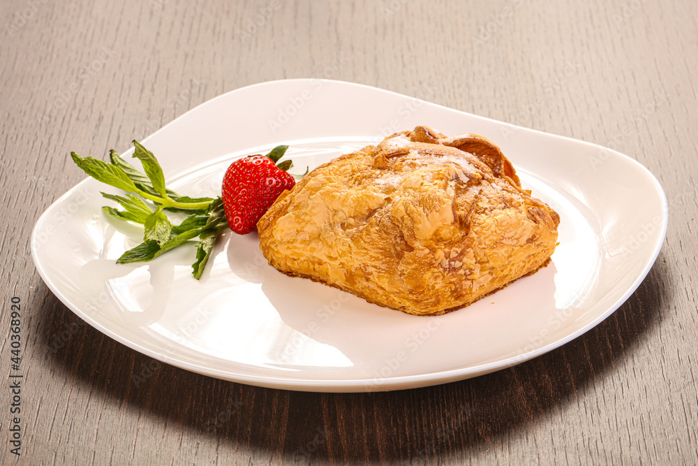 Sweet puff pastry served strawberry Sweet puff pastry served strawberry