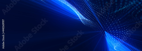 Beautiful blue abstract wave technology background with light digital effect corporate concept 3d render