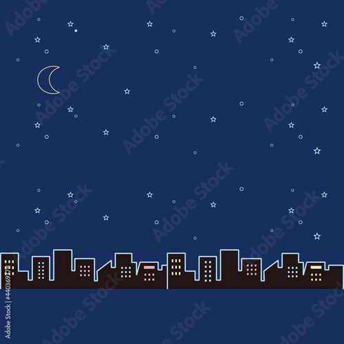 夏　都会　夜景　シルエット　シンプル　フレーム　背景　壁紙　コピースペース　イラスト素材