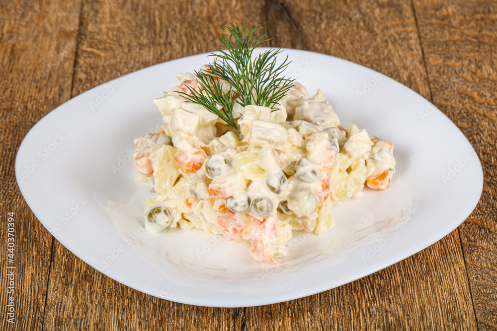 Traditional Russian salad with mayonnaise