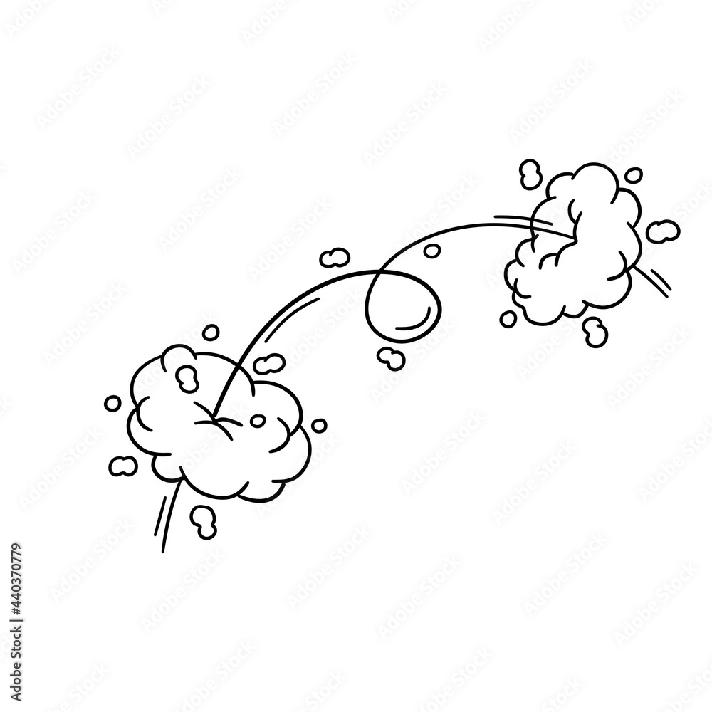 Speed effect. Movement, jump and cloud. Air and steam. Cartoon line Black and white illustration