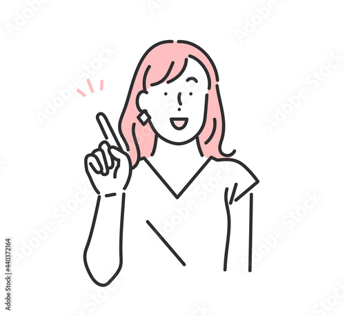 笑顔で指を指す女性のイラスト素材